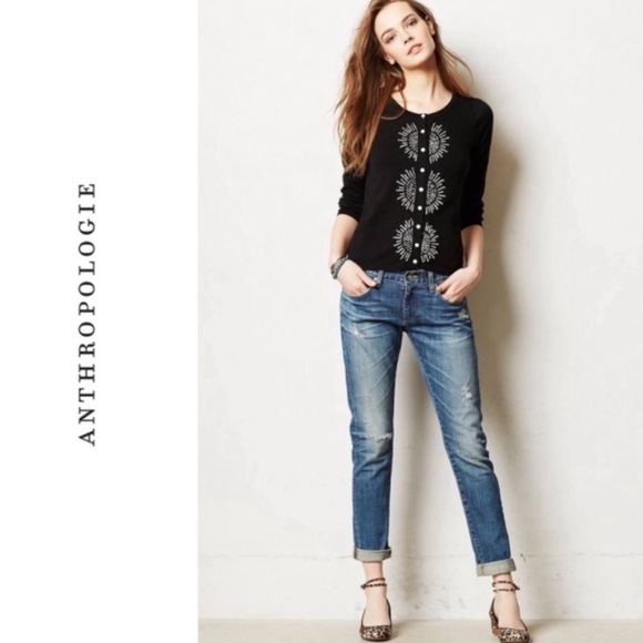 HWR | Anthro Black Shimmer Button Front Cardigan - Picture 1 of 6